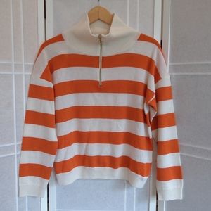 We Norwegians wool cashmere blend  Quarter Zip Cream Orange striped sweater